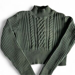 It's Our Time Olive Cable Knit Turtleneck Sweater